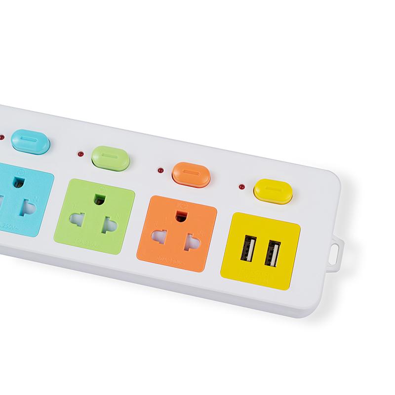 3 Way Power Bar with Individual Switch and 2 USB Charger