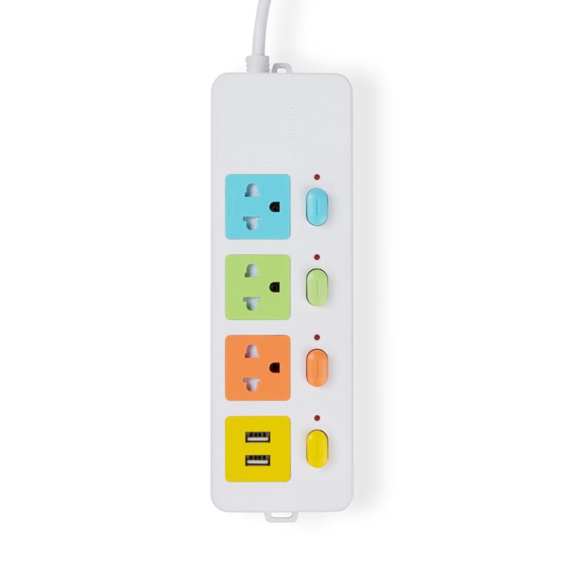 3 Way Power Bar with Individual Switch and 2 USB Charger